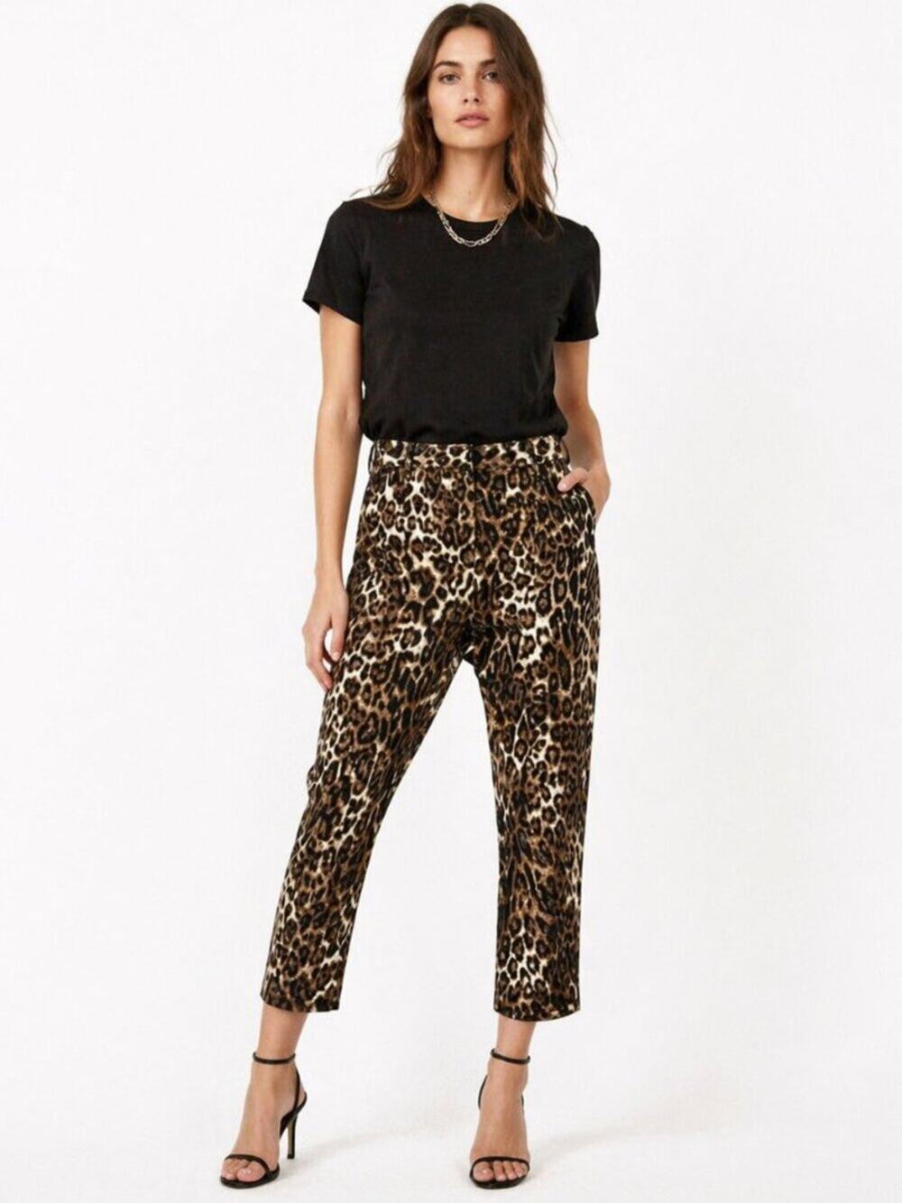 Nili Lotan Paris Leopard Print Crop Pant Silk Trousers Size 2